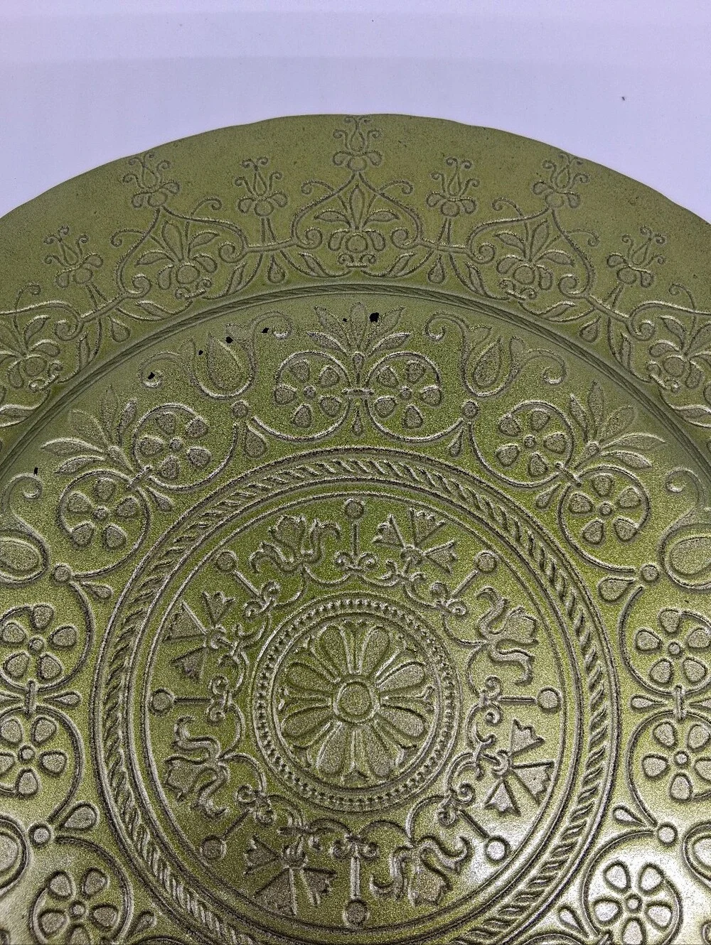 15.5 in. Large Decorative Floral Pattern Glass Server Platter Plate